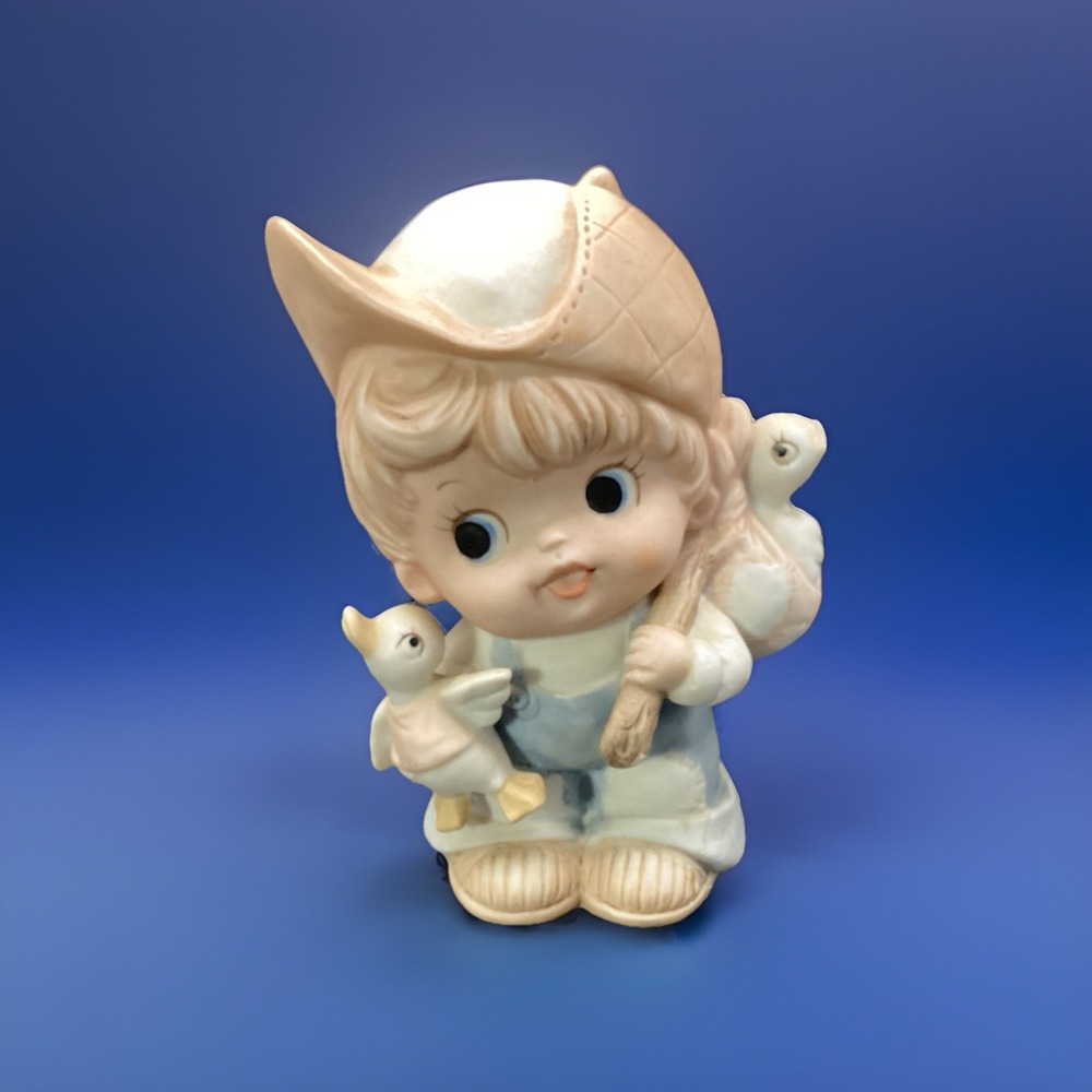 Vtg Homco Little Boy with Hat and Ducks Figurine Sculpture 5" Tall As Is
